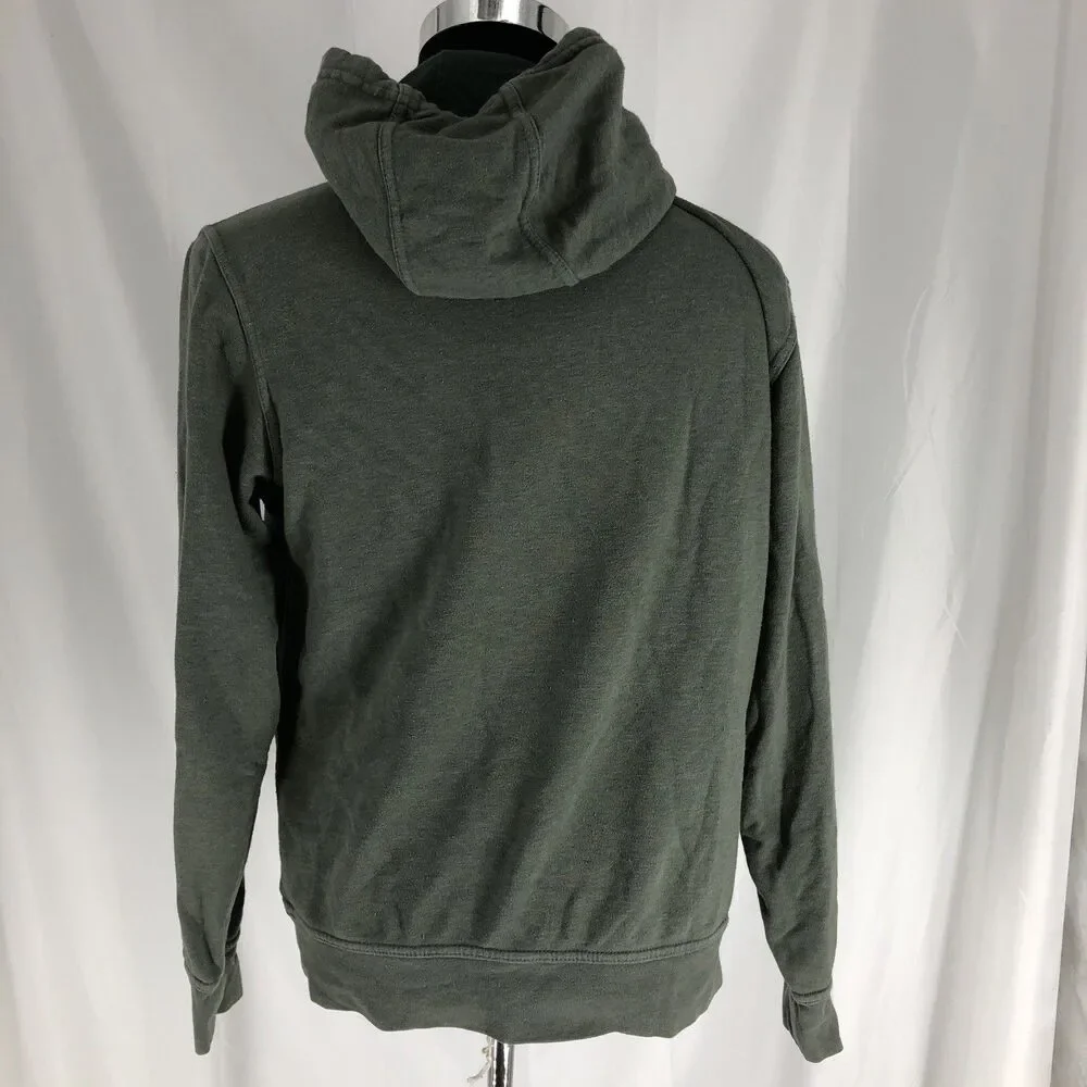 The North Face Logo Graphic Print Fleece Pullover Hoodie Green Cotton Blend M